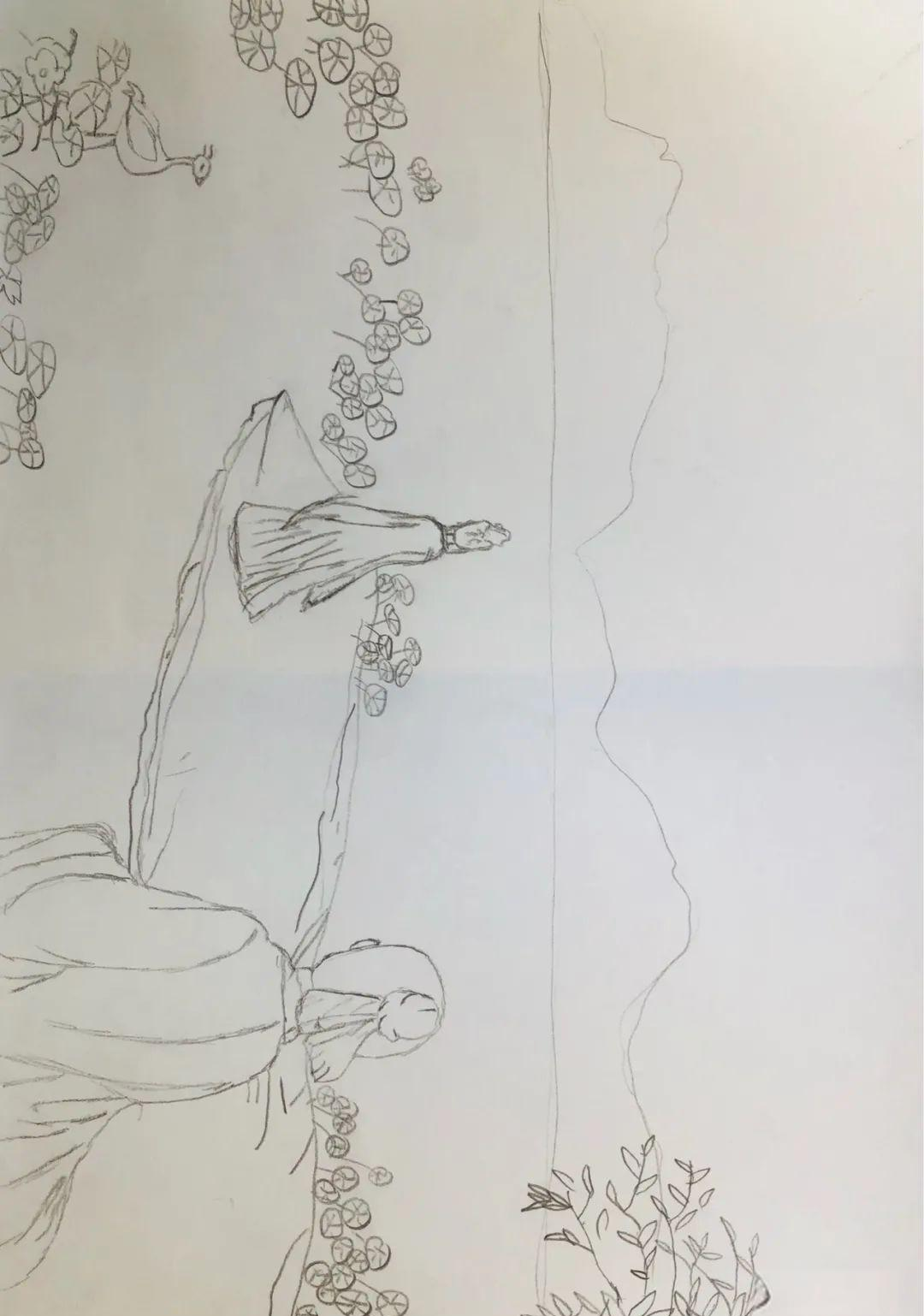 在周末的闲暇时光里,同学们纷纷挥洒手中的画笔,为《关雎》创作出别具