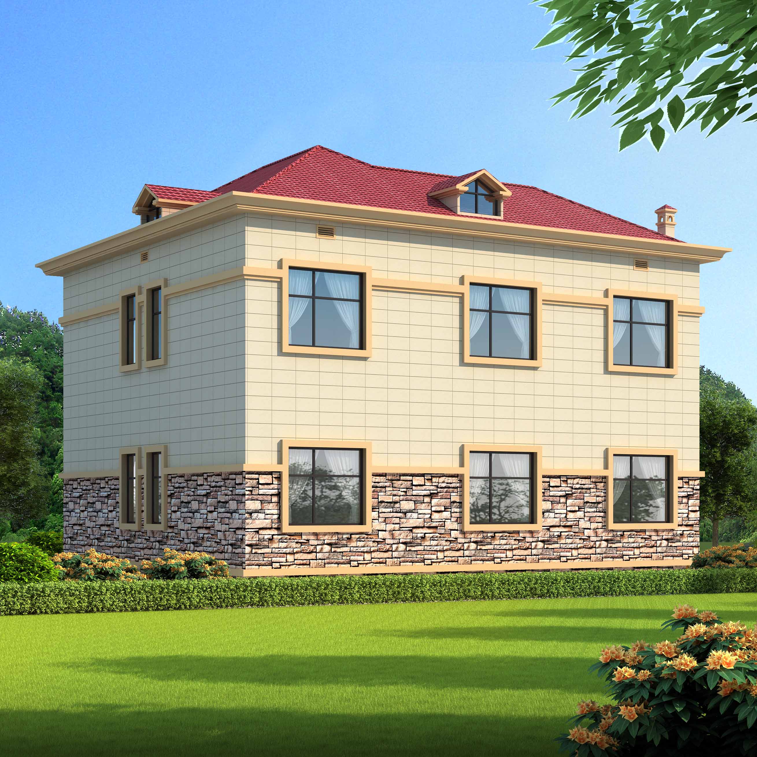 适合农村自建的二层欧式小洋楼,田园风十足,带复式客厅和大露台