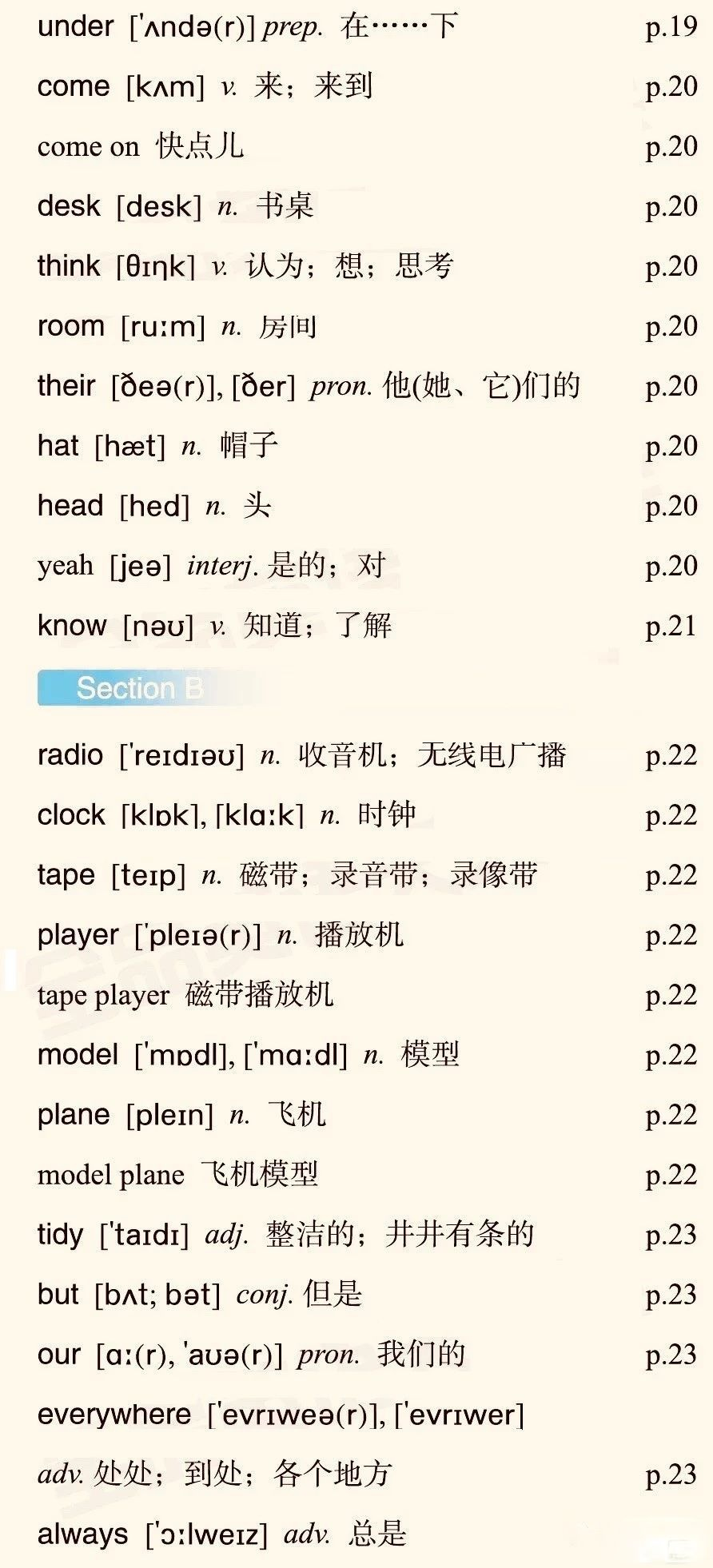 「初中英語單詞」人教版七年級上冊 unit 4詞彙跟讀