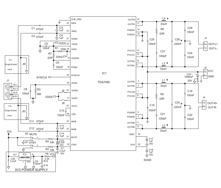 大咖說|基於tda7492的50 w 50 w雙路橋接式負載btl d類音頻放大器演示