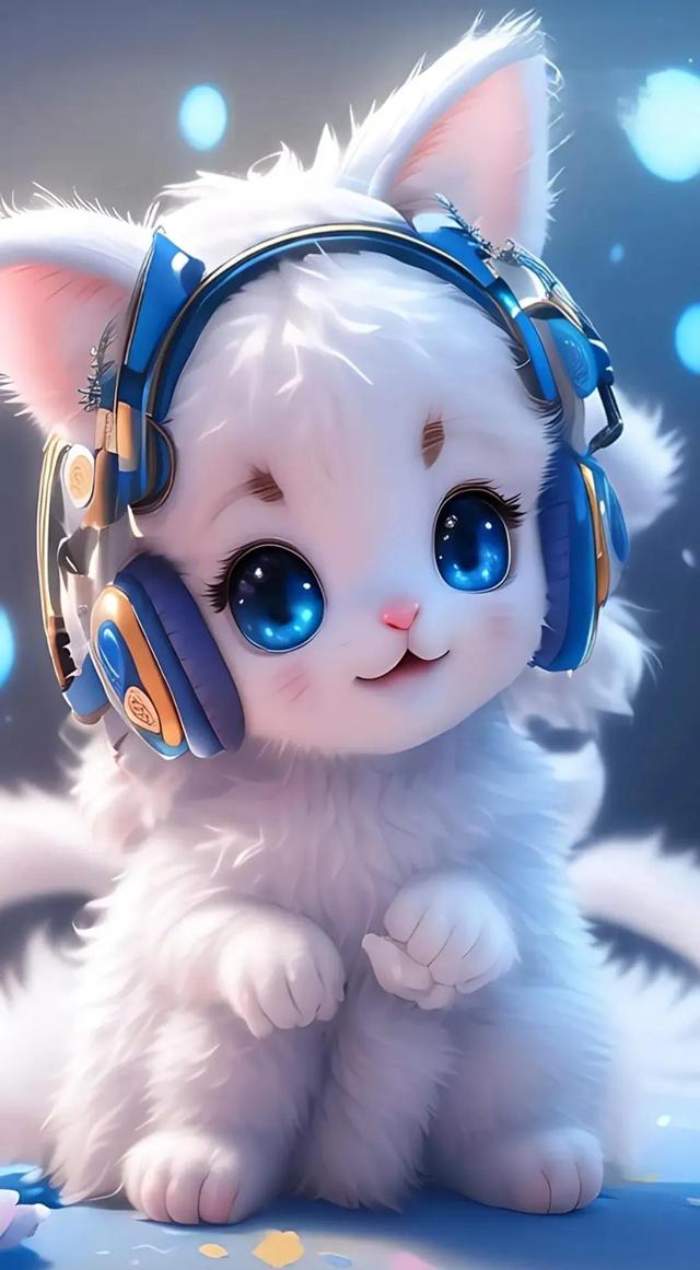 美图:戴上耳机听歌的小猫咪