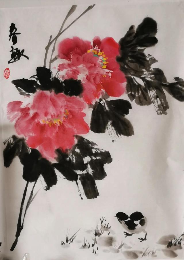 春趣.今日身体状况尚好,画一小品牡丹