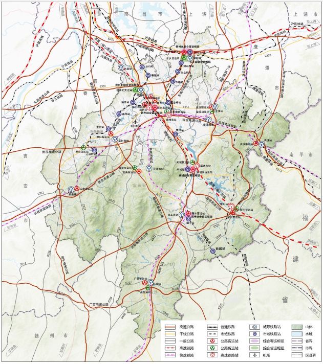 撫州機場,火車南站,昌撫市域鐵路規劃位置