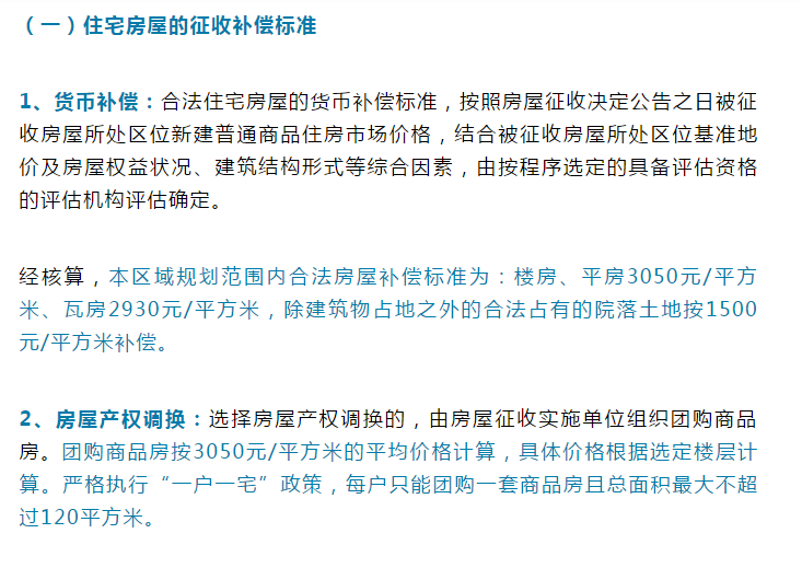 羅莊公佈銀鳳湖片區的一個安置補償詳情,安置房3050一平