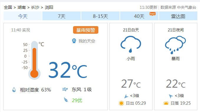 2023年6月21日,浏阳天气预报