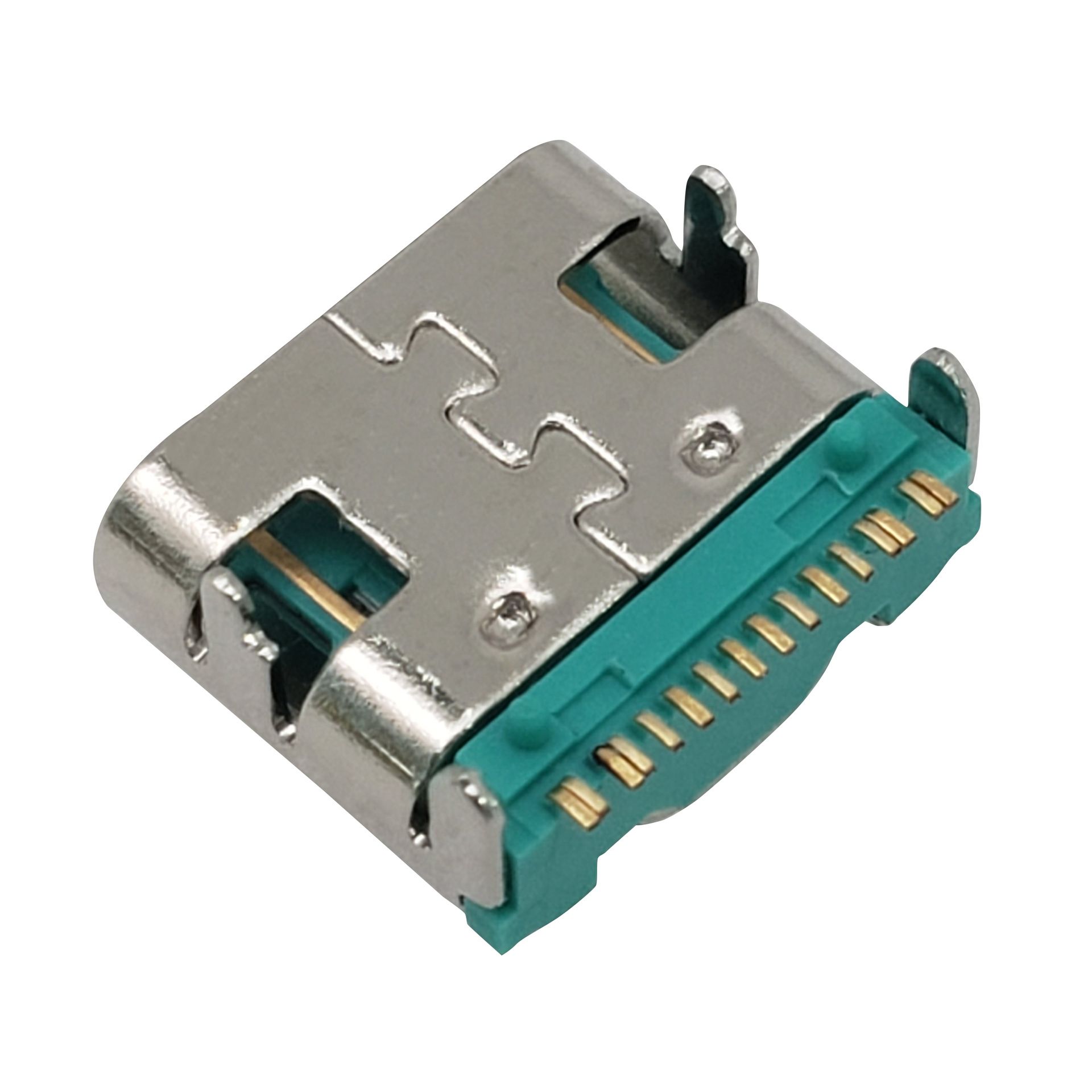 type-c母座16p插板贴片7.35mm 绿色耐高温pd大电流不锈钢外壳