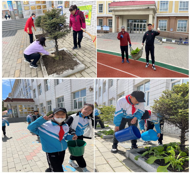 呼玛一小学校党员教师开展美化校园党员主题日活动