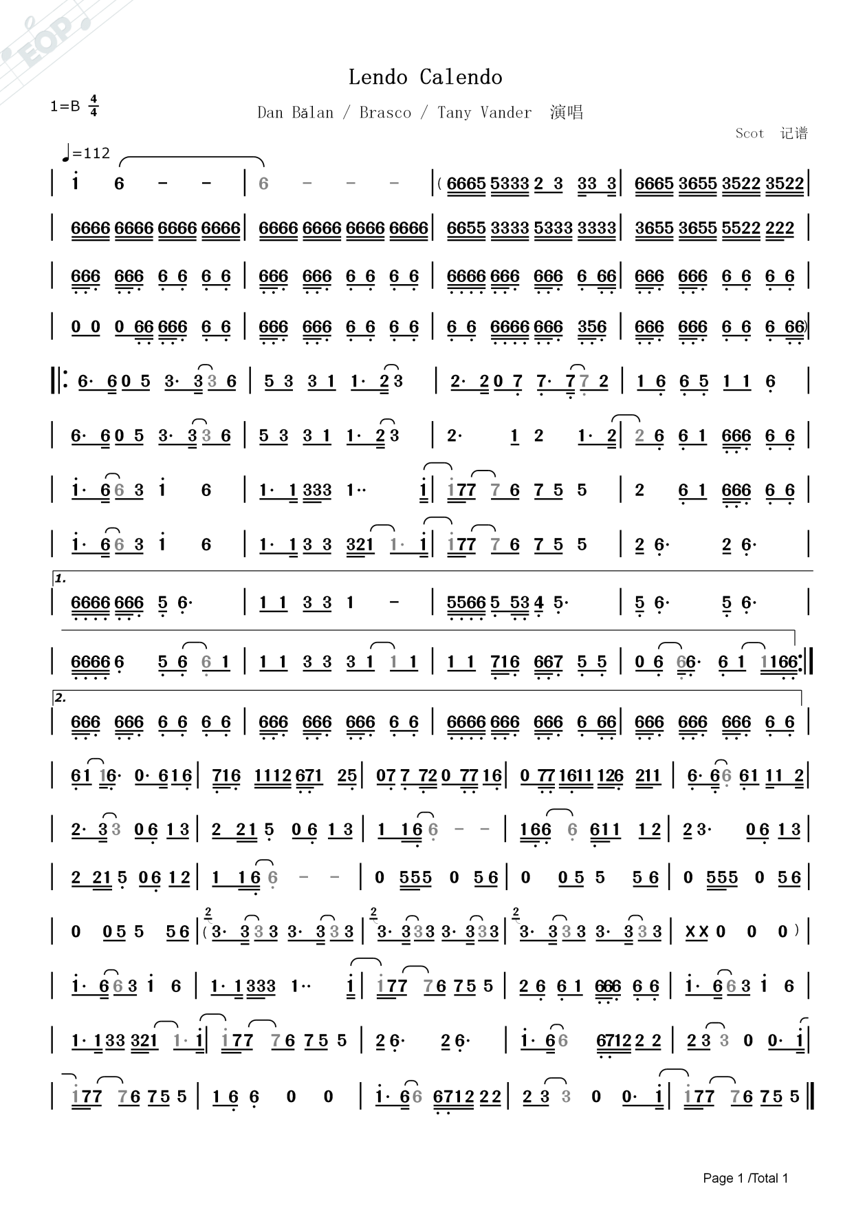 「火爆神曲」lendo calendo_dan blan等演唱——动态简谱
