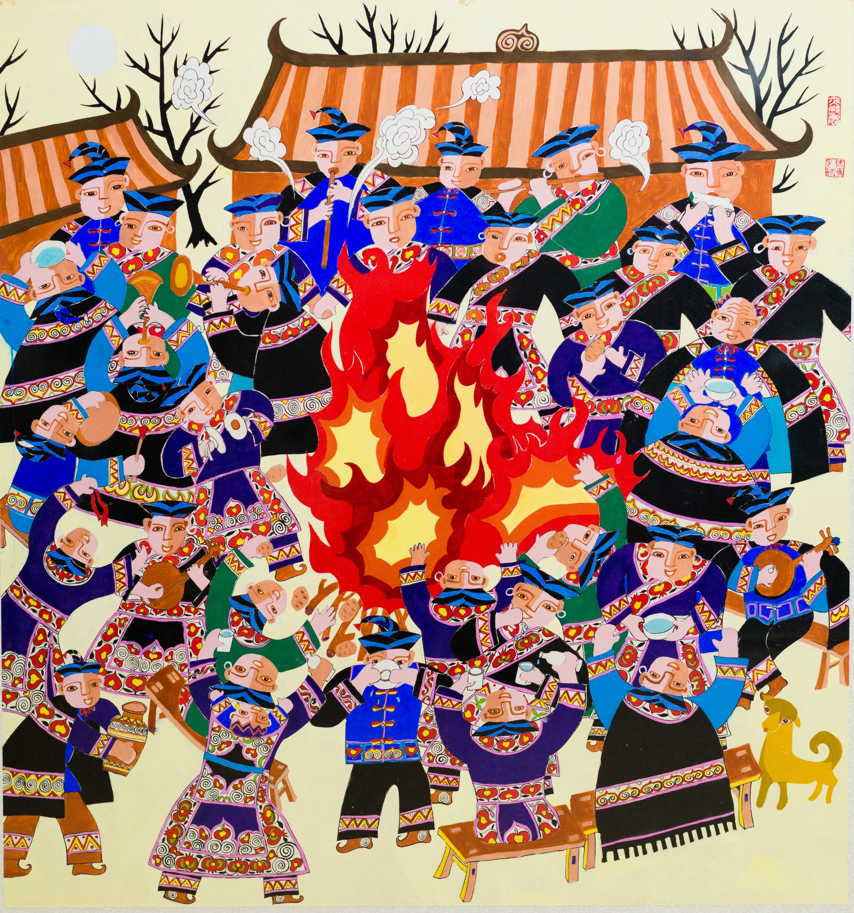 「多彩贵州 文化瑰宝」水城农民画:《今朝山寨有客来》