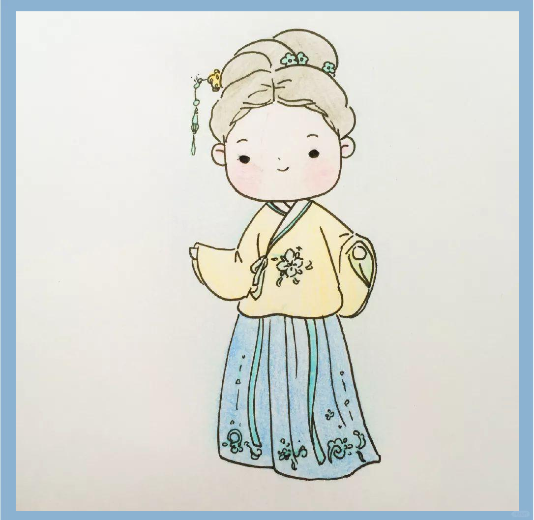 汉服与简笔画结合,传统与现代交融之美