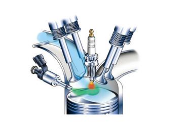 即将喷油器安置在气缸的进排气门之间,通过高压直接将燃油喷入燃烧室