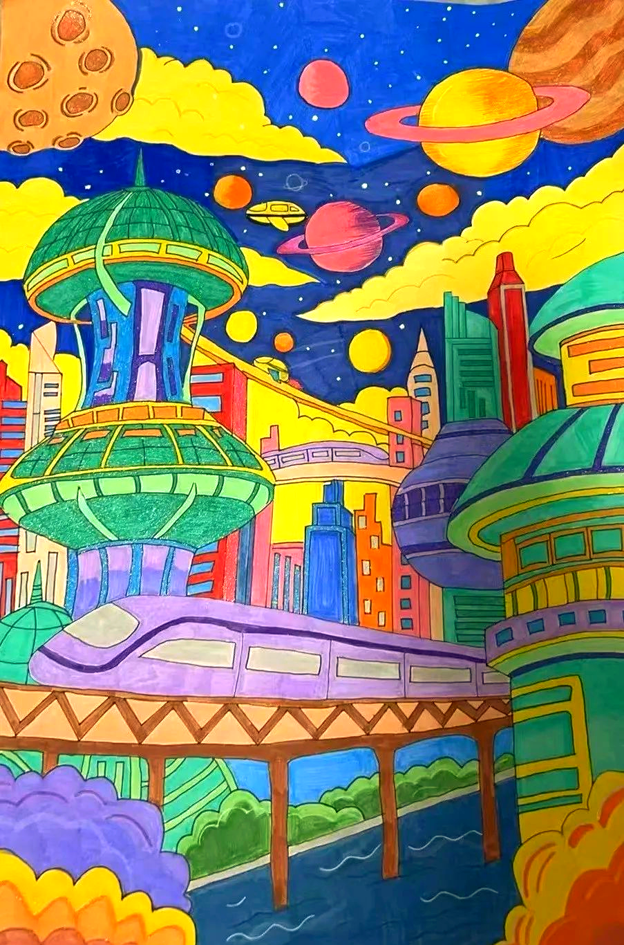 民族路小学学生展现多样科学幻想画作品