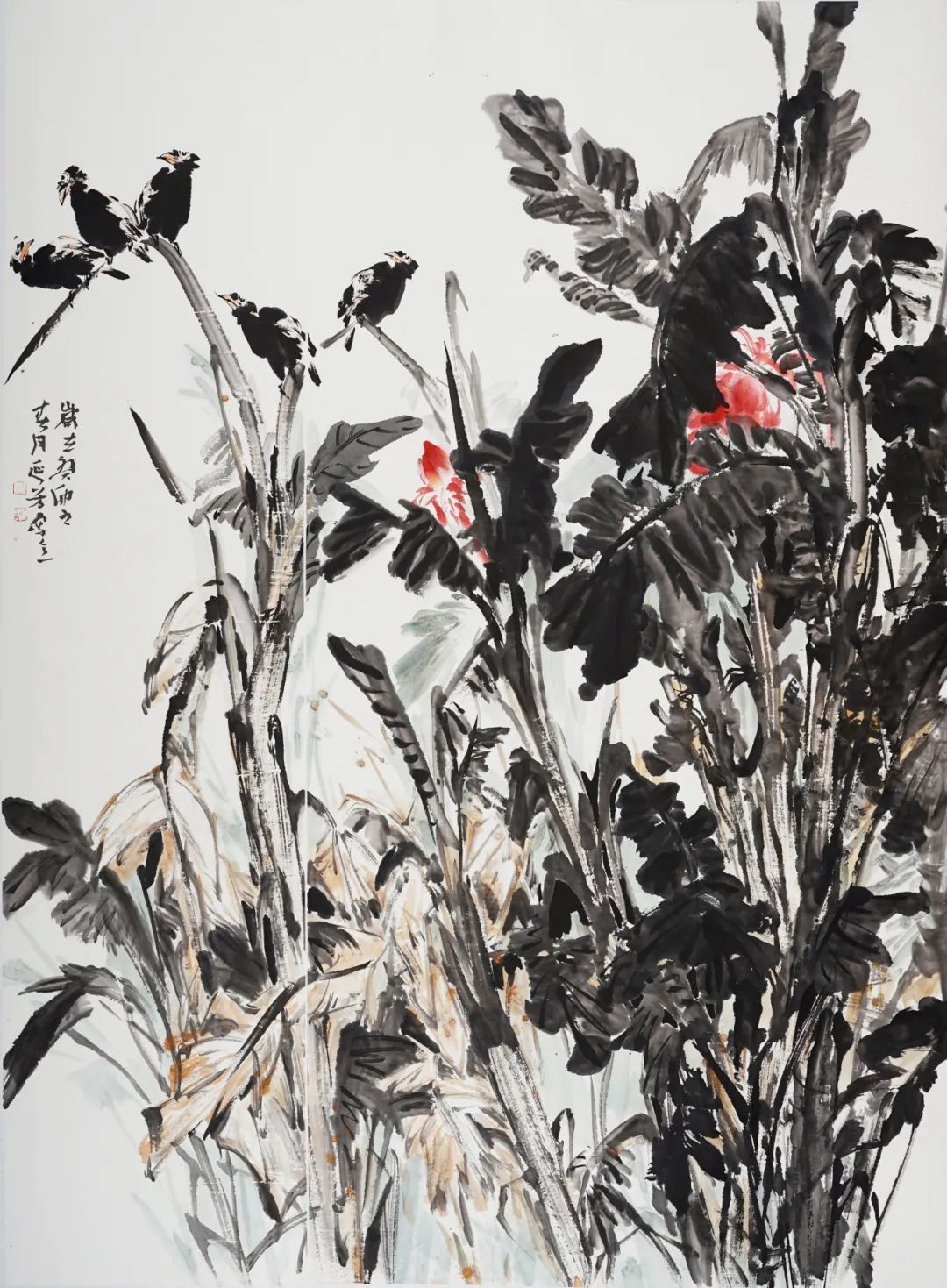 《焦林秘语》屈延芳 240x200cm《繁花》赵瀛68×45cm《国泰民安》周清