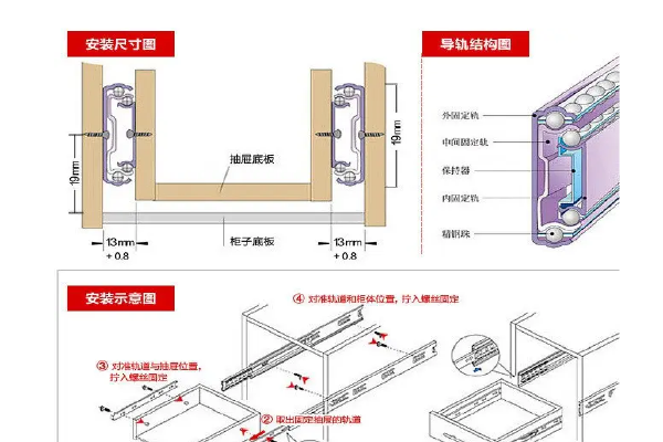 二节抽屉滑轨怎么安装图片