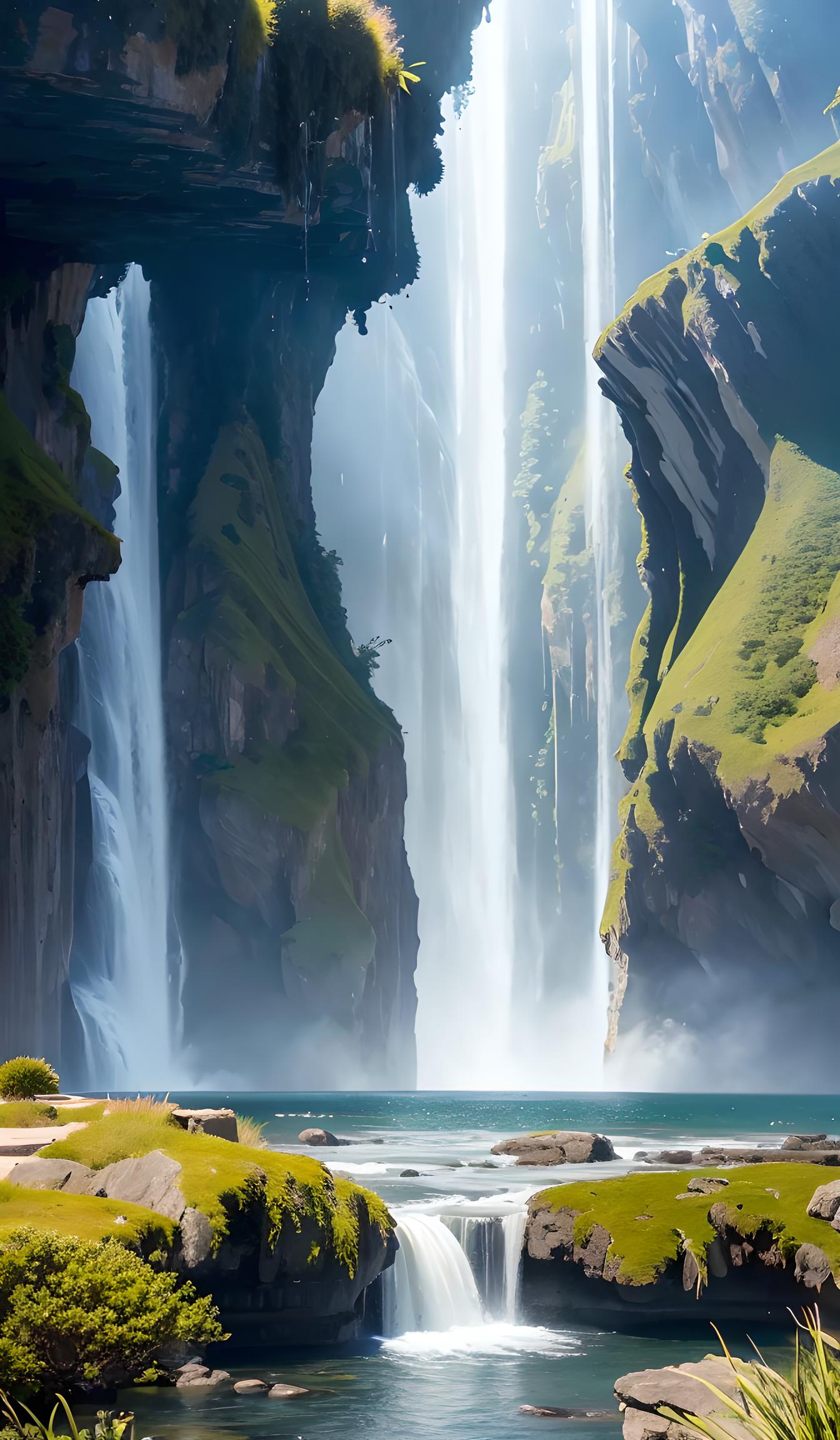 ai浮岛瀑布 温暖空灵