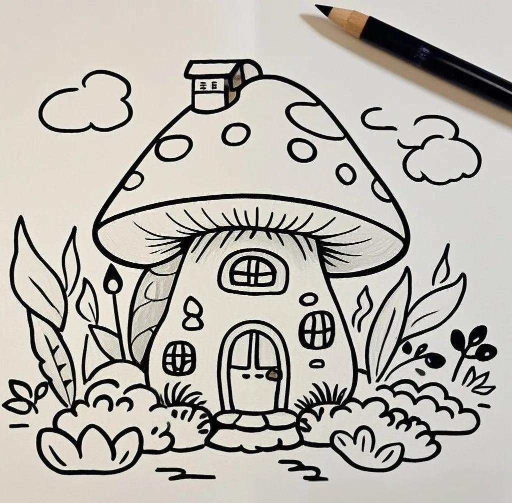 多种构图技巧下的蘑菇房子绘画,打造梦幻世界