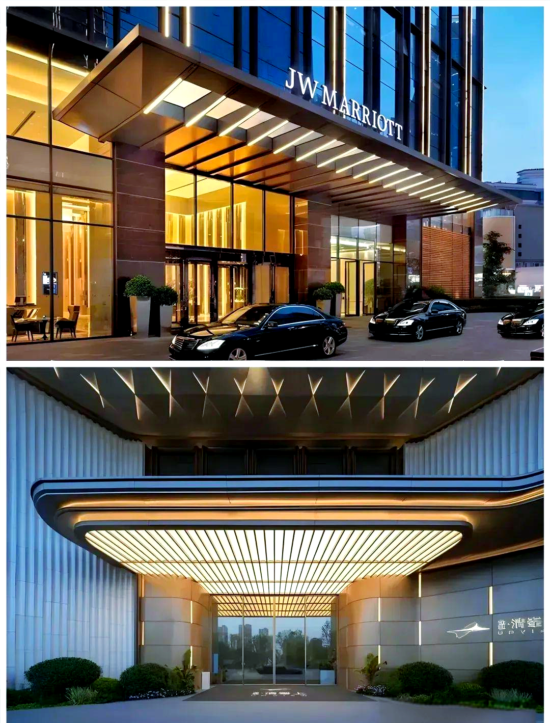 木质材料因其独特的温暖与高级感,常被视为高端酒店门头的理想之