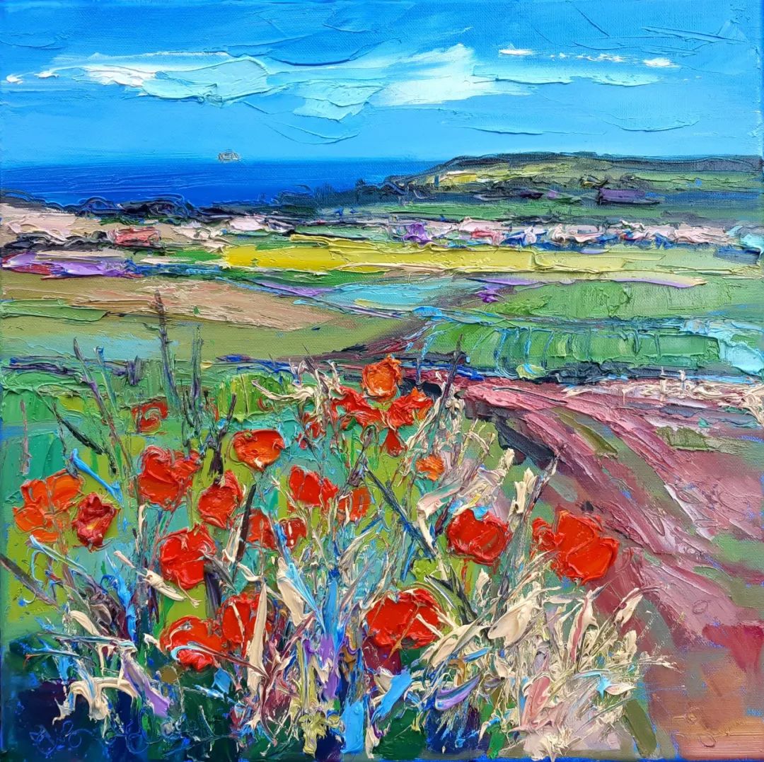 朱迪思的油画,大胆,生机勃勃和充满活力的欢乐风景