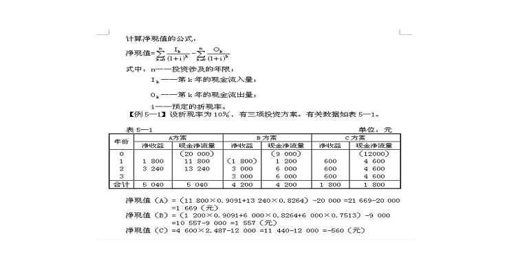 净现值的计算公式