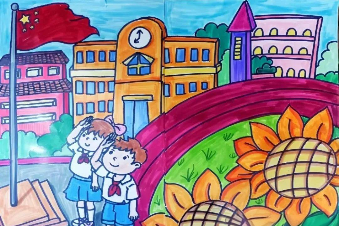 学画儿童画系列:《美丽的校园》主题素材