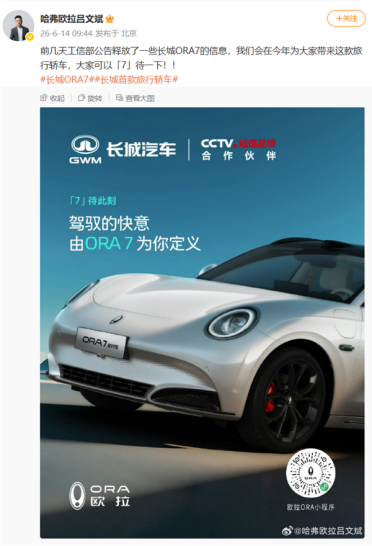 长城首款旅行轿车！欧拉ORA 7官图发布：双电机最高车速180km/h