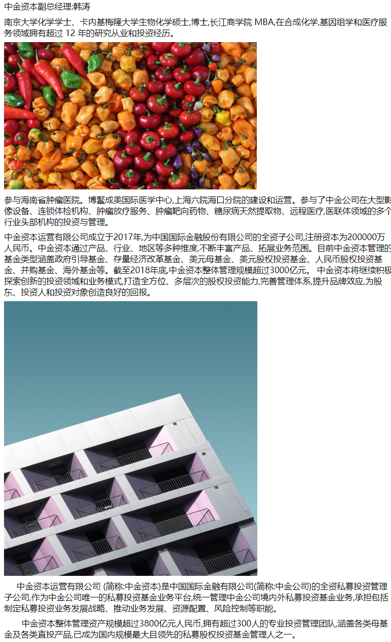 韩涛中金资本副总经理