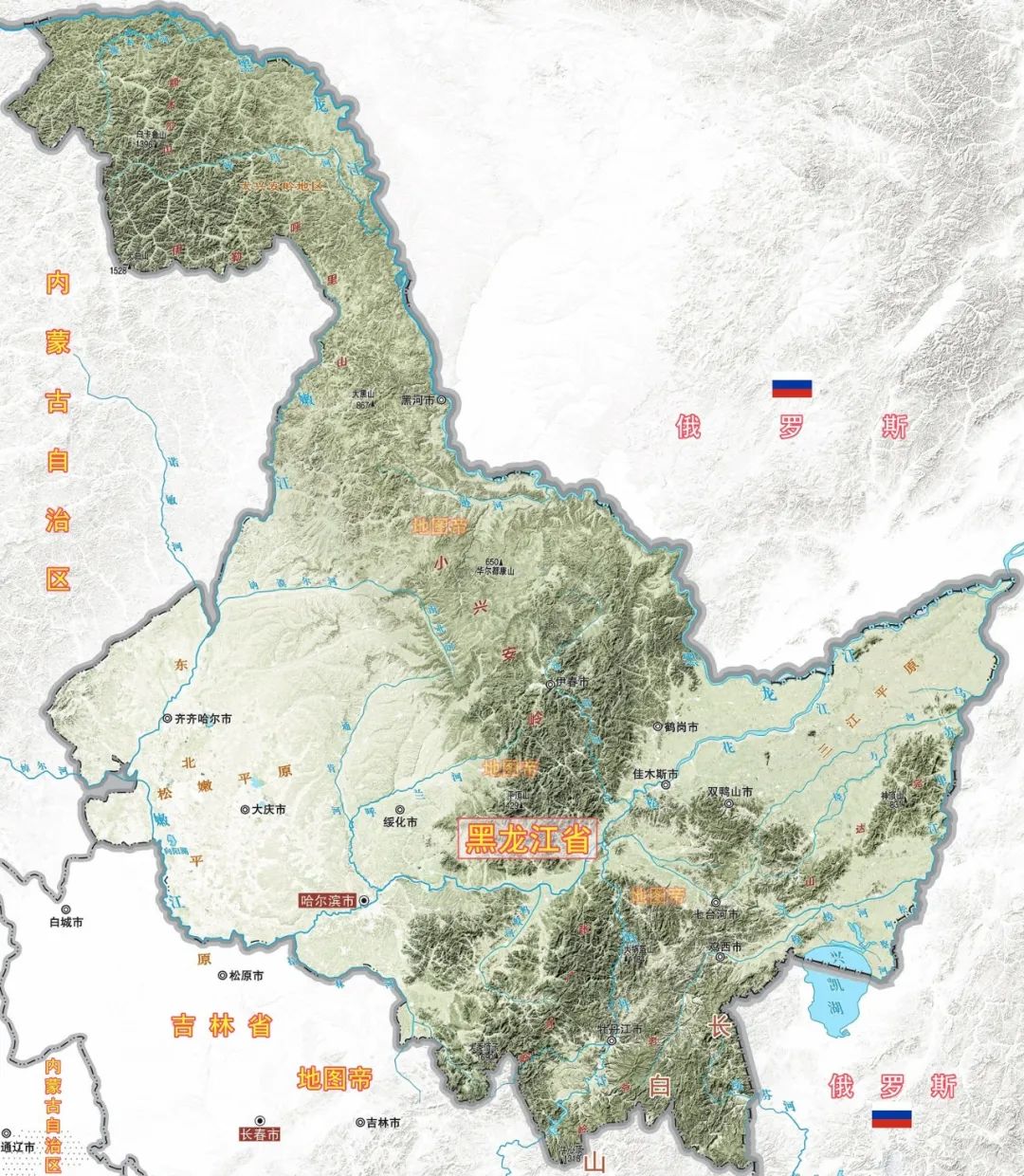 中國各省地形圖-黑龍江省