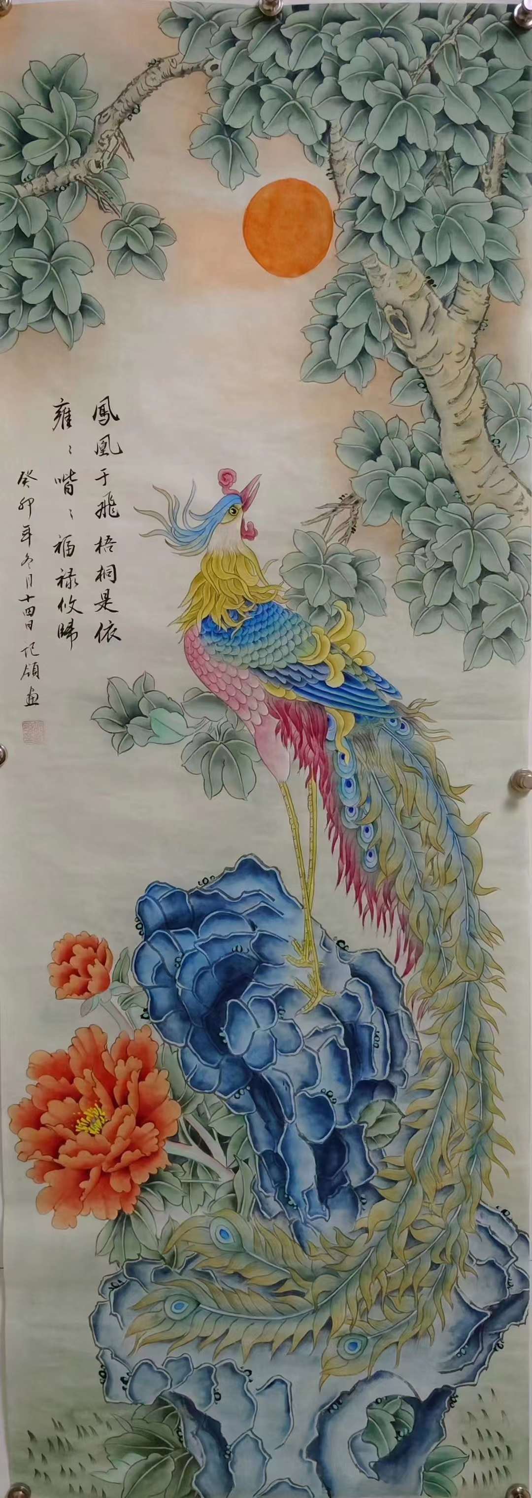 著名画家胡记领作品凤凰图——凤凰于飞尺寸120/40厘米