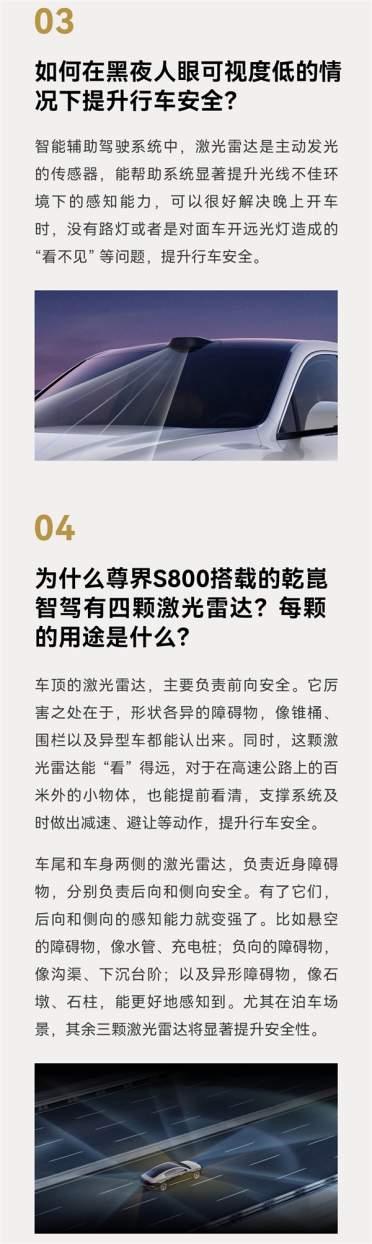 华为官方解释尊界为何有4颗激光雷达：悬空水管、下沉台阶全能看清
