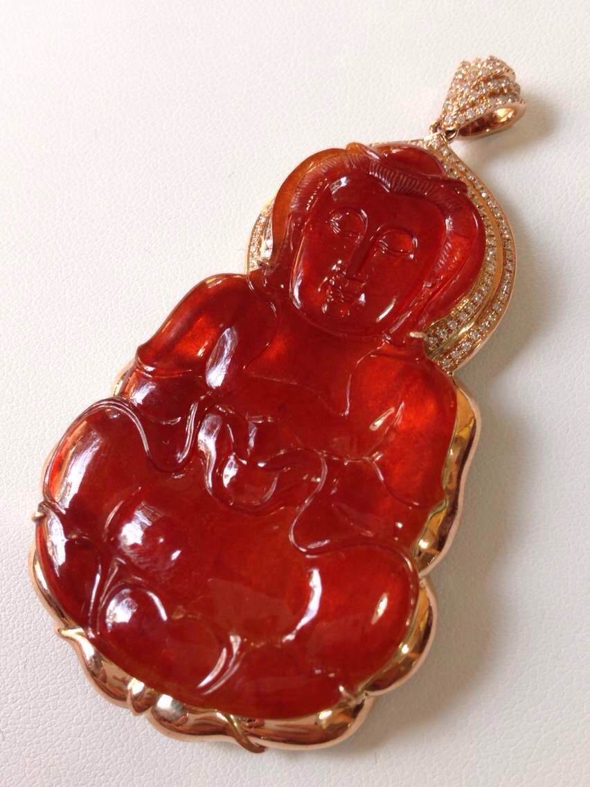 天然红翡正装观音大牌