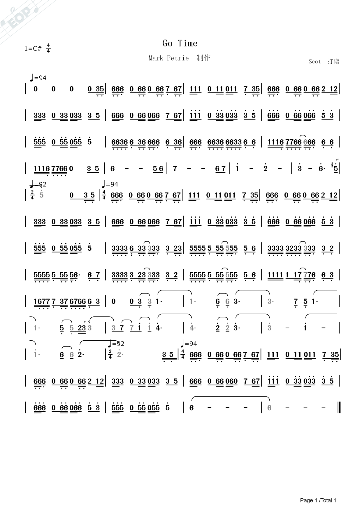 「bgm音乐」go time——mark petrie制作——动态简谱