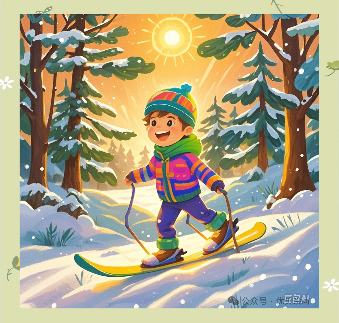 冬季滑雪场绘画,展现儿童眼中的美景与梦想