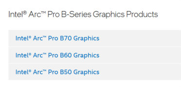 Intel锐炫Pro B70专业显卡现身官网：游戏卡彻底飞了