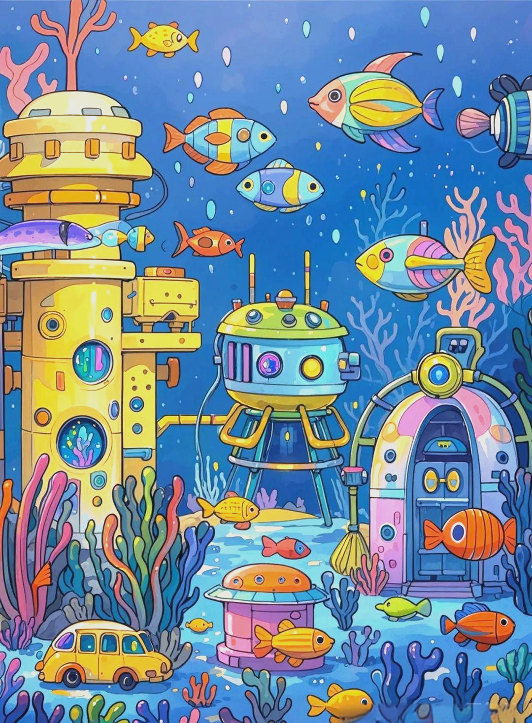 探索未来海底世界:一幅融合海洋与科技的超棒科幻画作