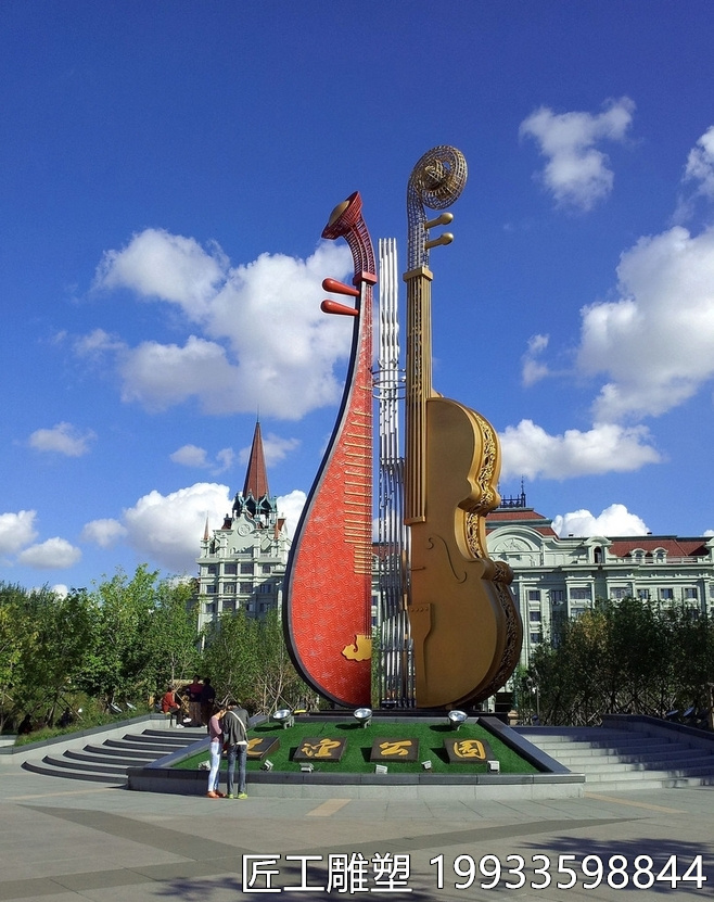 不锈钢乐器雕塑 琵琶小提琴马头琴音乐雕塑