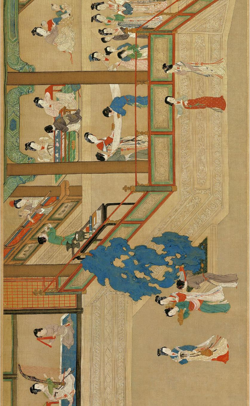 这幅作品尺寸宏大,纵深6厘米,横跨51厘米,被誉为"重彩仕女第一长卷"