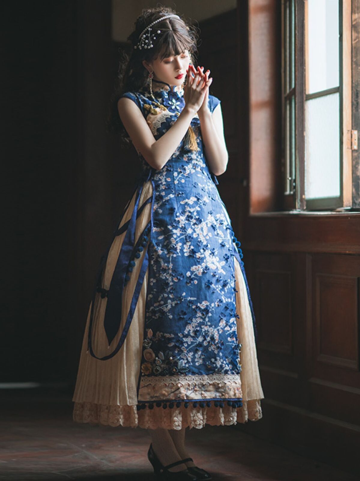 旗袍款洛丽塔也可以很华丽,光裙长就超过130cm,太吸睛