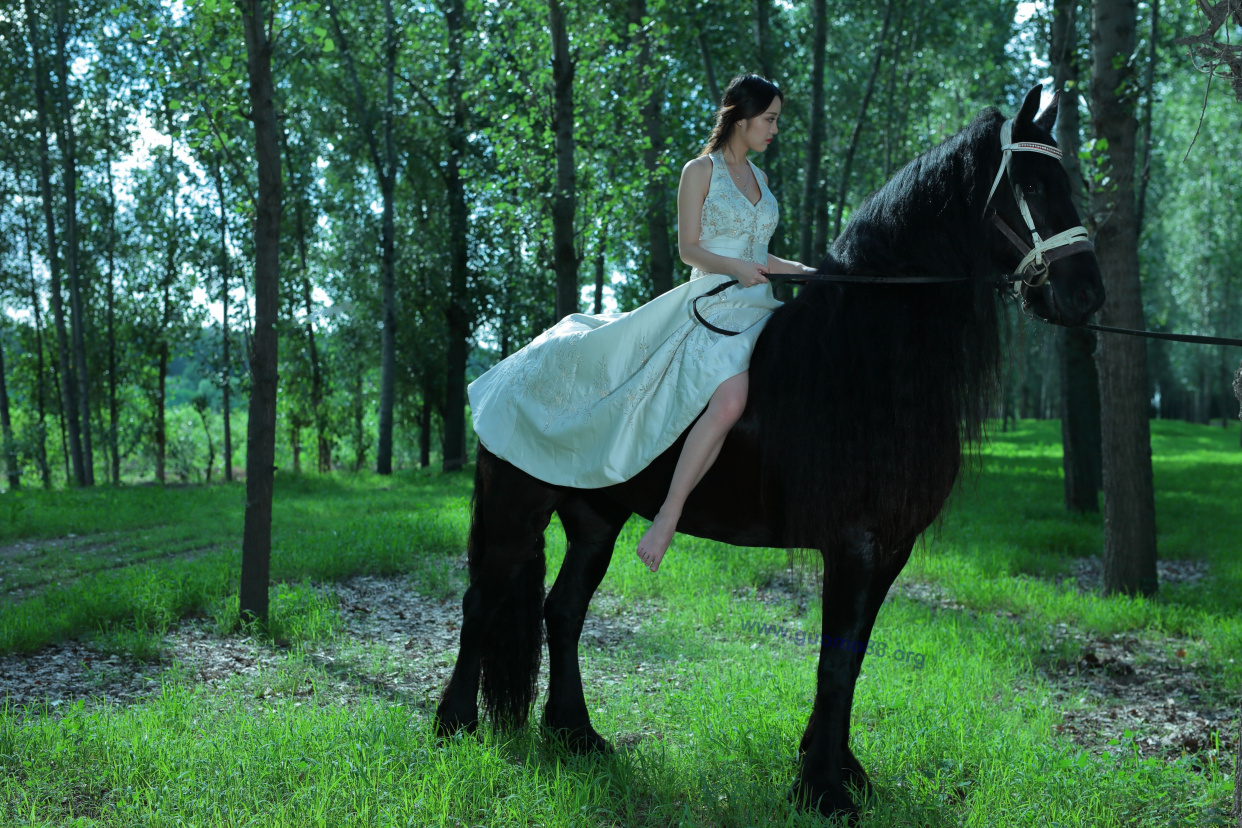 长腿美女亲自示范骑马拍照,摄影师辛苦了~