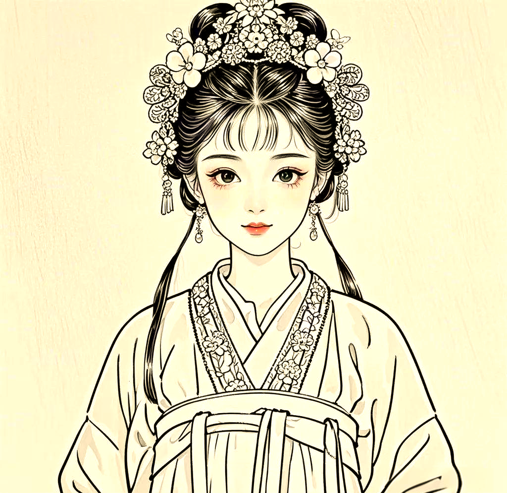 如何用简笔画绘制簪花美女