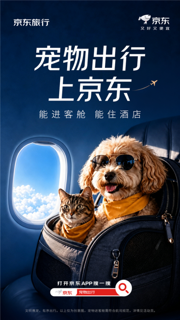 带宠物坐飞机能进客舱了！京东旅行上线宠物出行专区