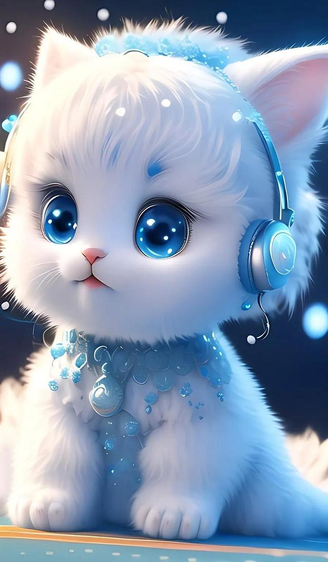 美图:戴上耳机听歌的小猫咪