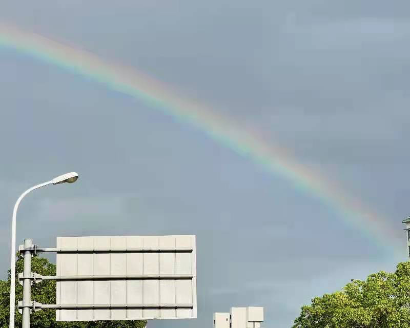 申城天空今天出现的美丽彩虹,你拍到了吗?
