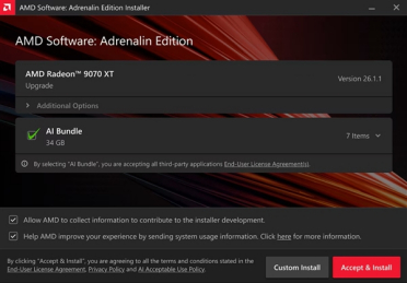 AMD 26.1.1版驱动发布：带来全新套件AI Bundle！支持锐龙AI 400系列