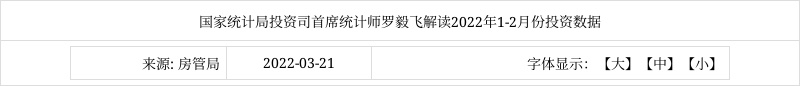 国家统计局投资司首席统计师罗毅飞解读2022年1-2月份投资数据