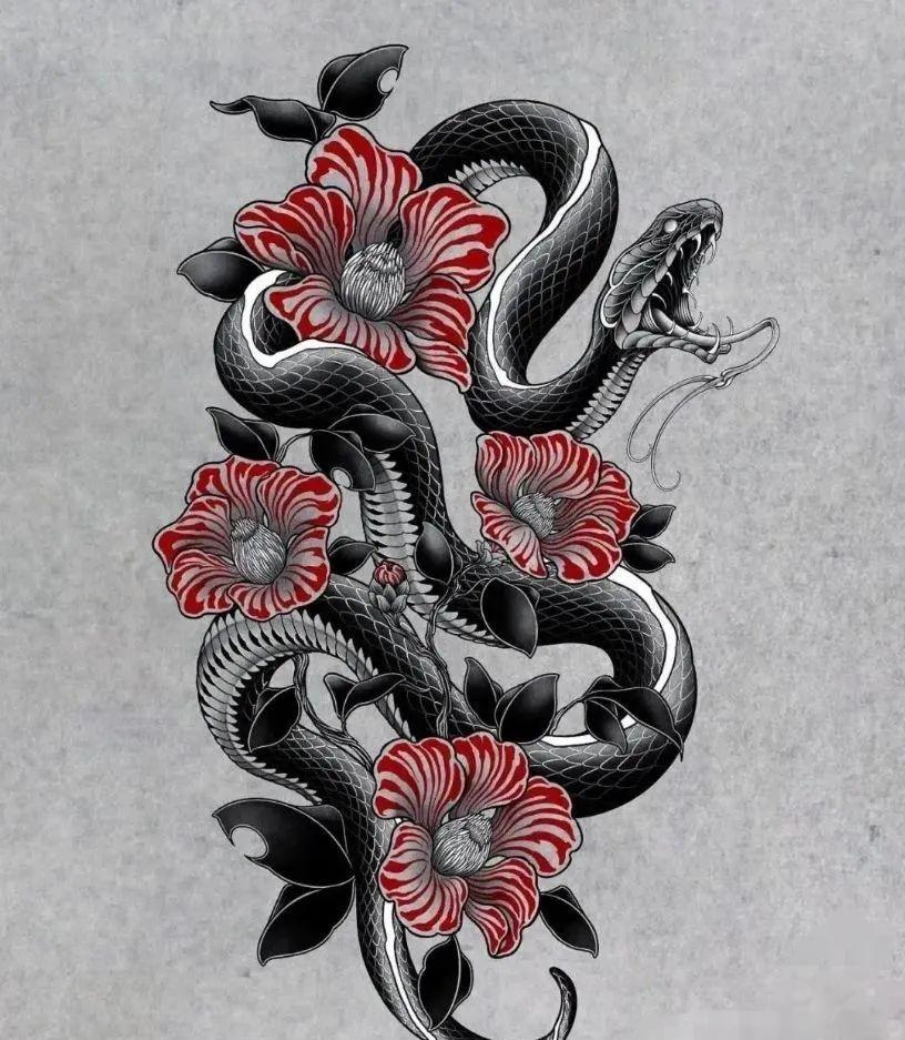 蟒蛇纹身手稿与多样图案欣赏,探索新传统纹身与满背纹身的魅力