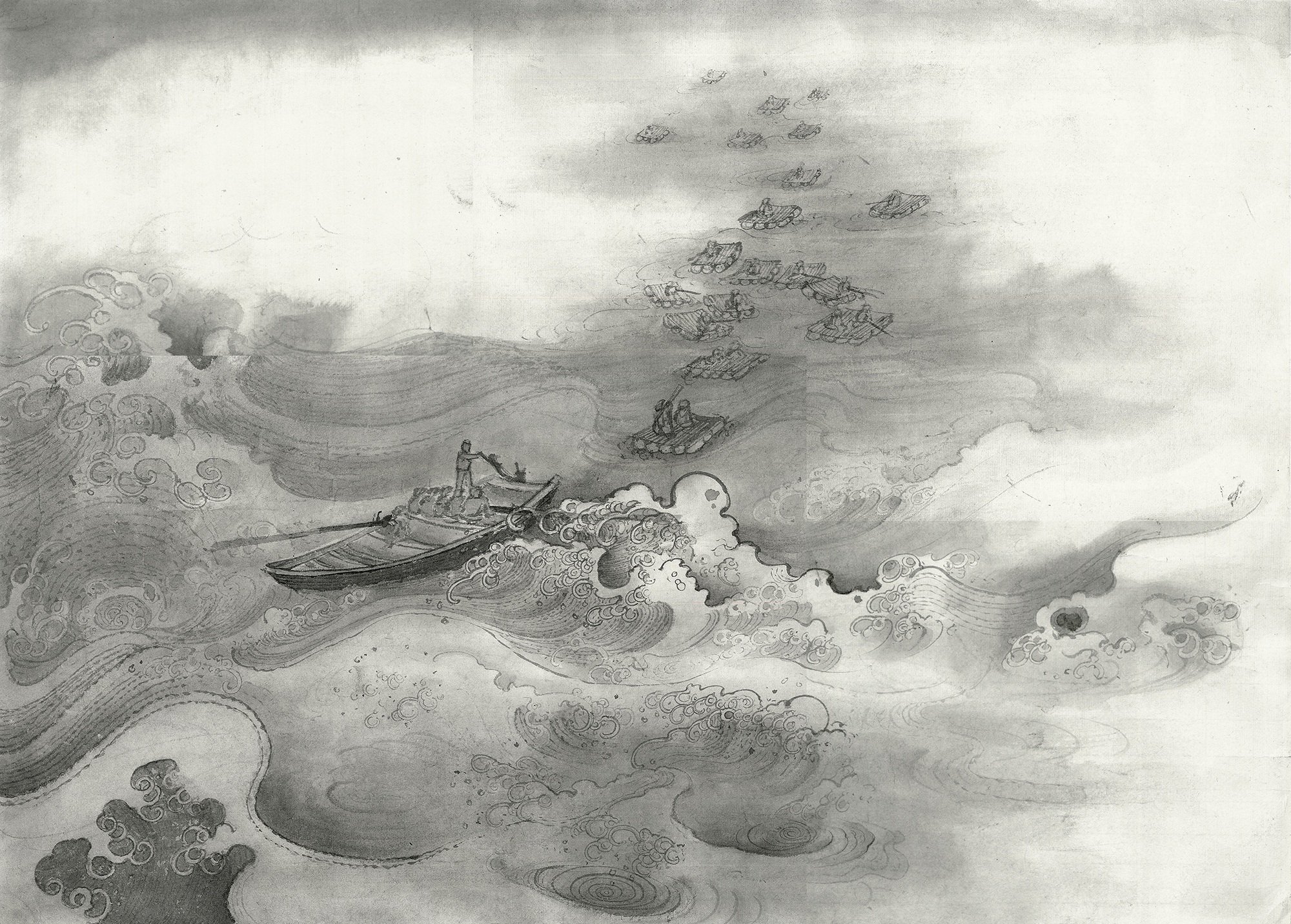 《黄河摆渡人》 纸本着墨 2020 籍洪达