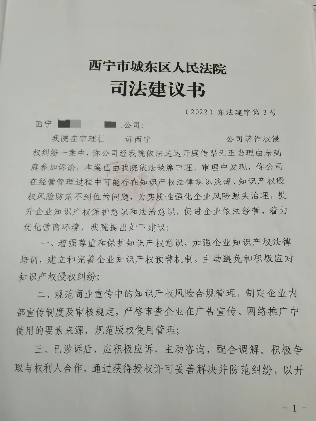 我为群众办实事丨城东法院发出首份知识产权司法建议书