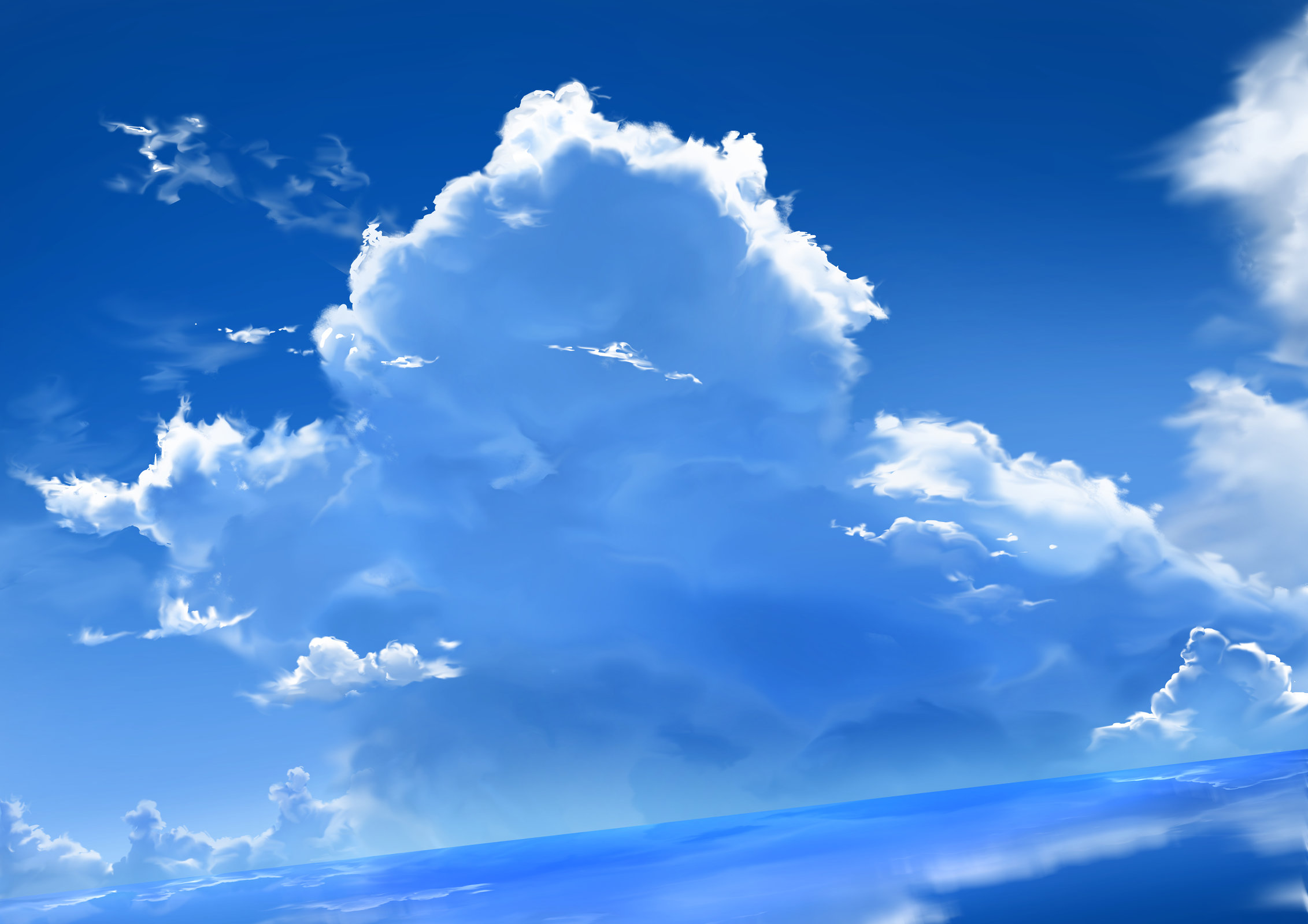 画师「ミツカサ」作品欣赏:变幻莫测,纯净蔚蓝的唯美天空风景插画