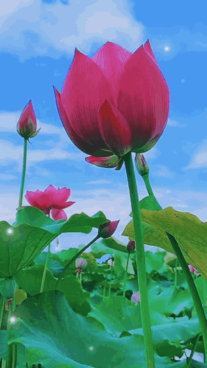 荷花池边,静静观赏那娇嫩双颊的绯红,衣着光鲜的翠绿,含苞欲放的鲜活