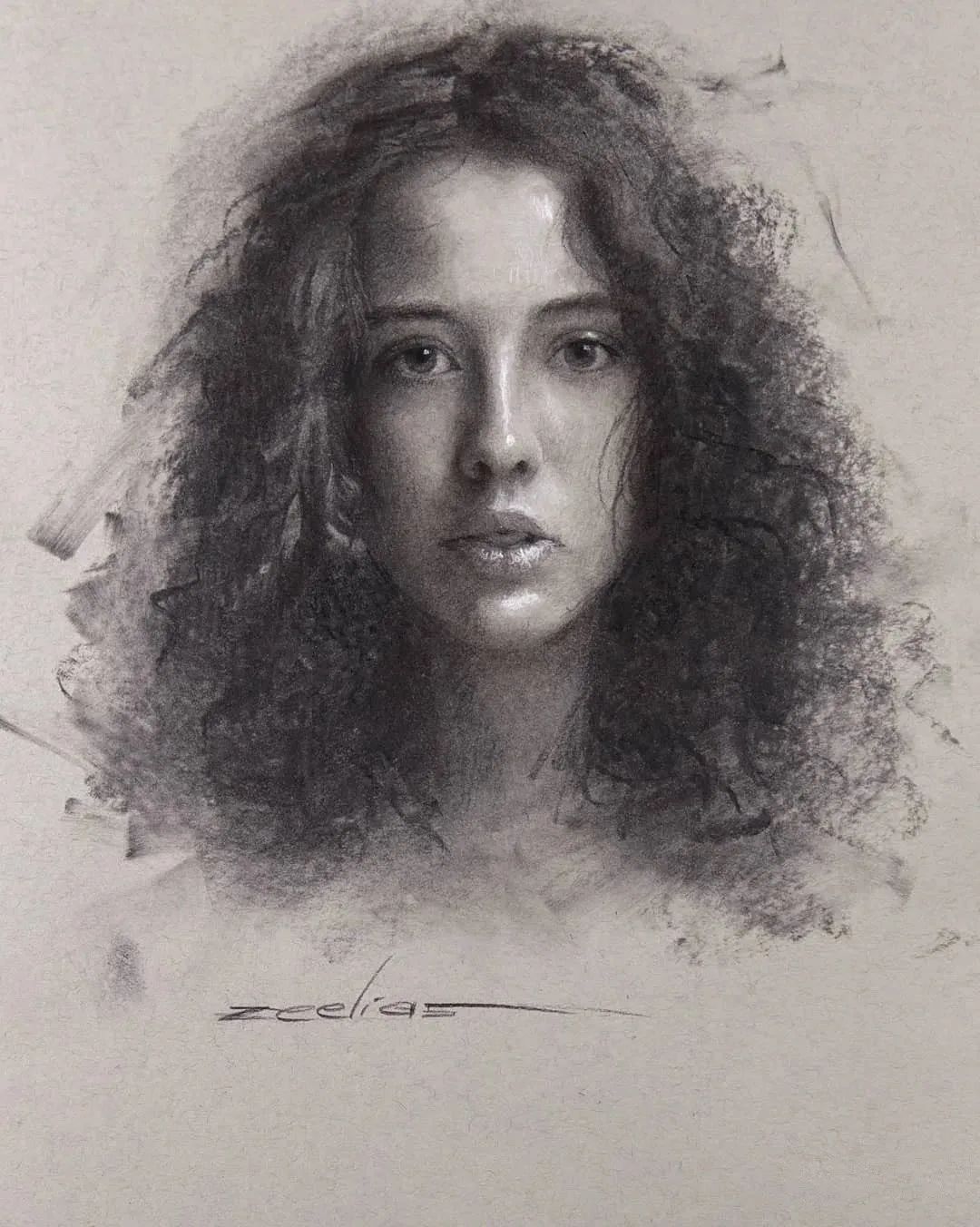 很赞的炭笔肖像画,附局部大图!